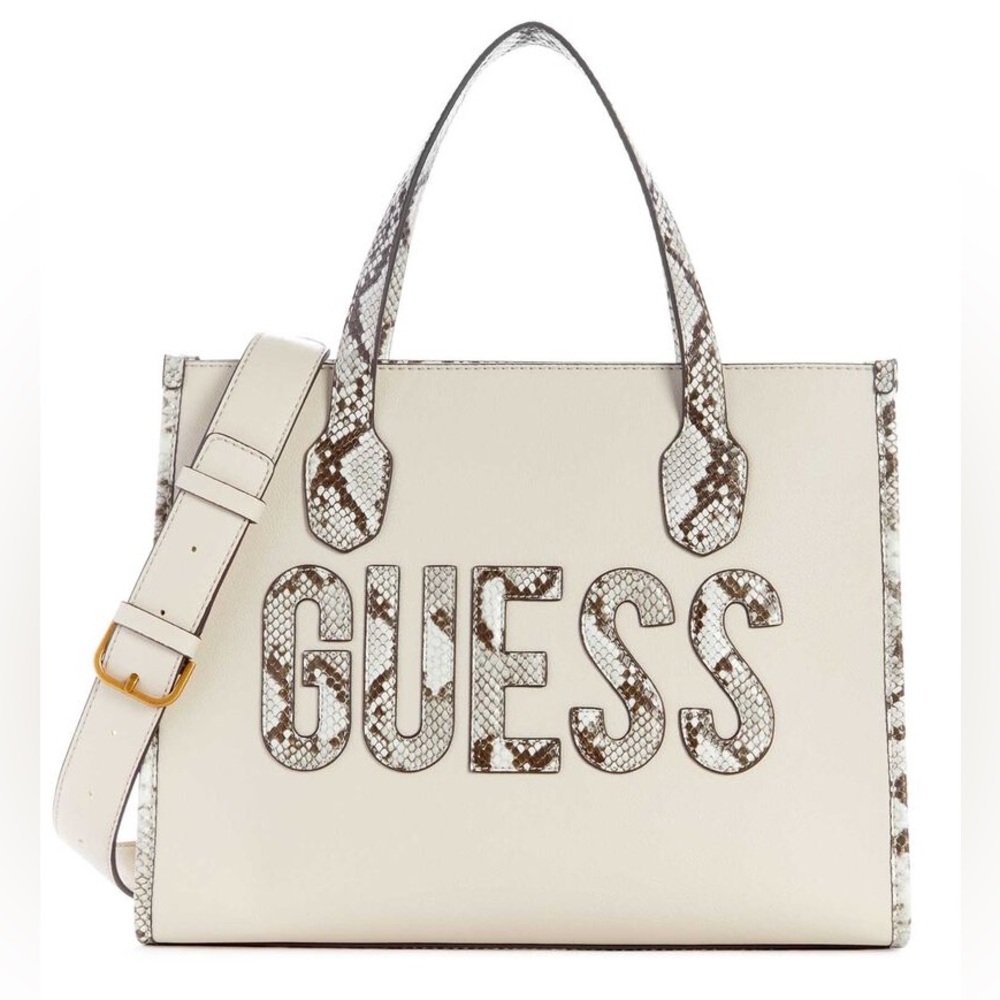 Guess Cream and Brown Logo Tote